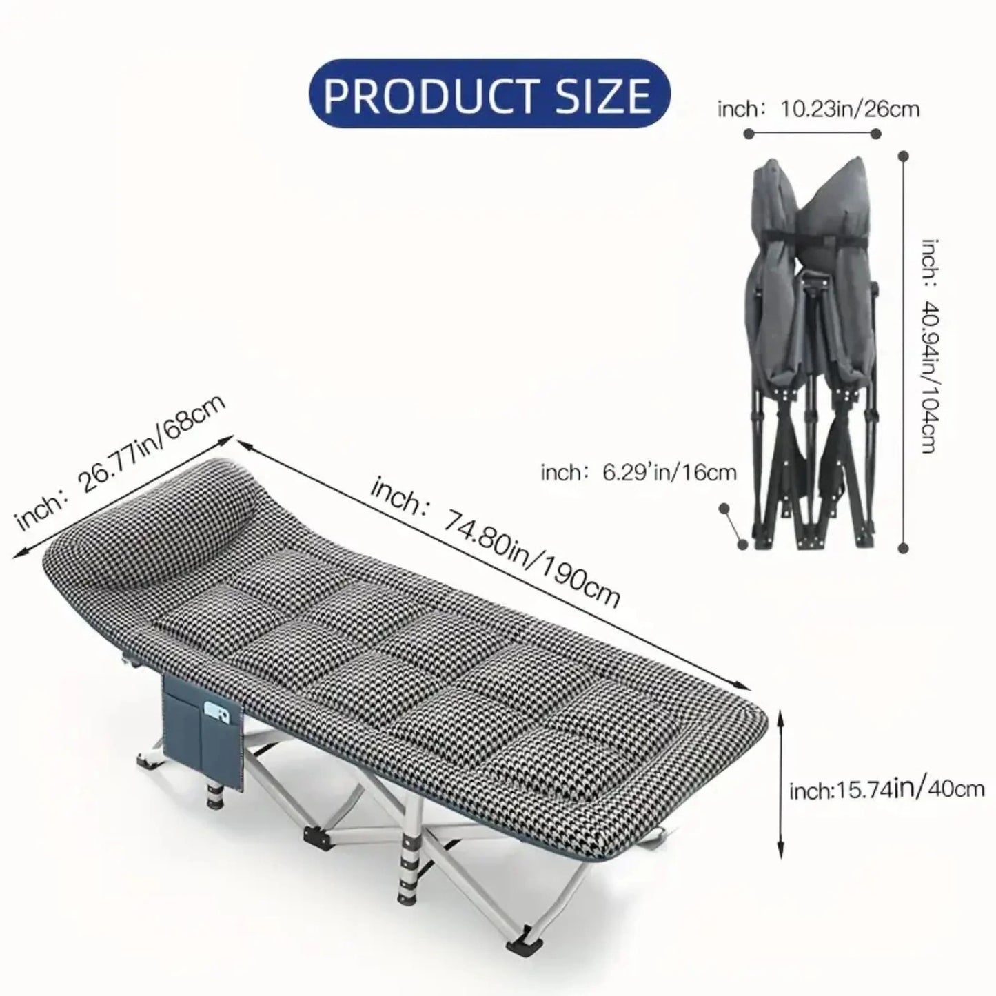Foldable Camping Cot Bed with Padded Mattress – Portable Outdoor Sleeping Bed | Grey