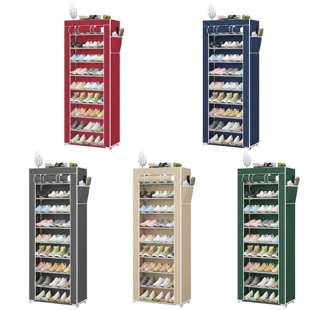 9-Layer Shoe Rack with Dustproof Cover -Cabinet– Space Saving Storage Organizer for Home | 9 Tiers