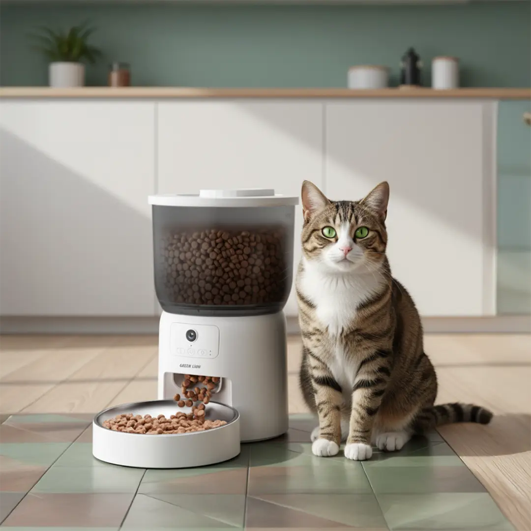 Green Lion Smart Pet Feeder with Camera | 3L Tank, 720p Video, 1–10 Meals/Day Scheduling | Stainless Steel Bowl — Cats & Dogs