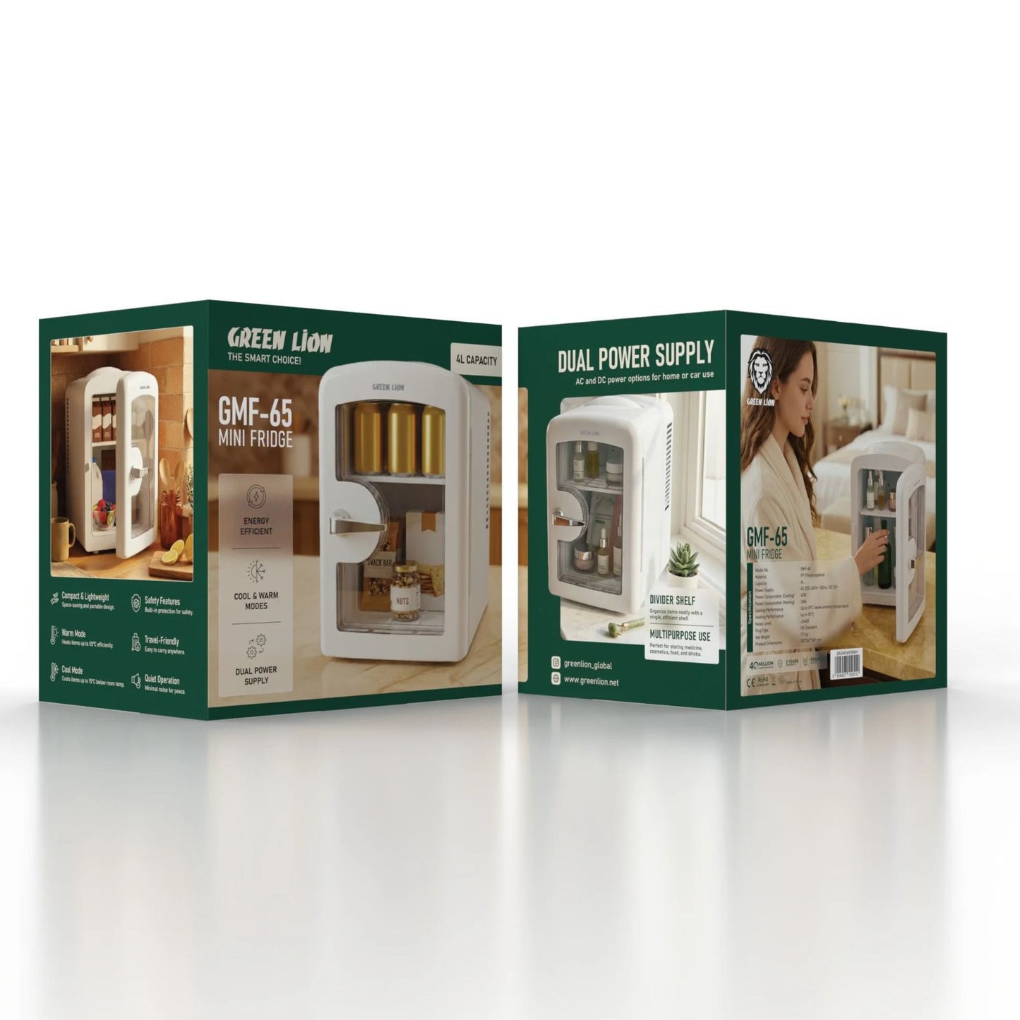Green Lion GMF-75 and GMF-65 Mini Fridge 4L – Dual Power Cool & Warm Mode | Portable Car & Home Mini Refrigerator | Qatar