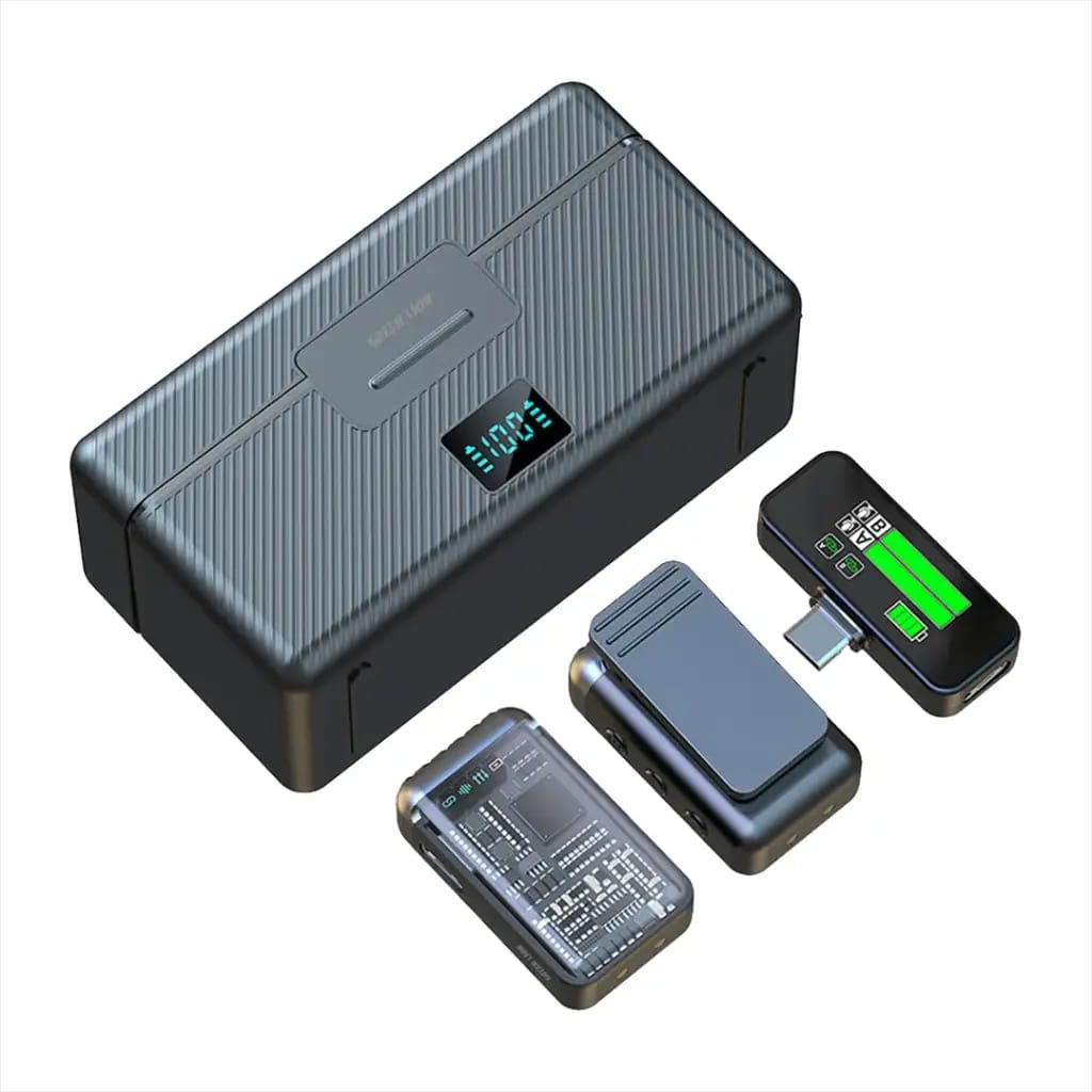 Green Lion GM-90X Wireless Lavalier Microphone for Type-C Devices – Dual Mic System with Noise Cancellation & Digital Display