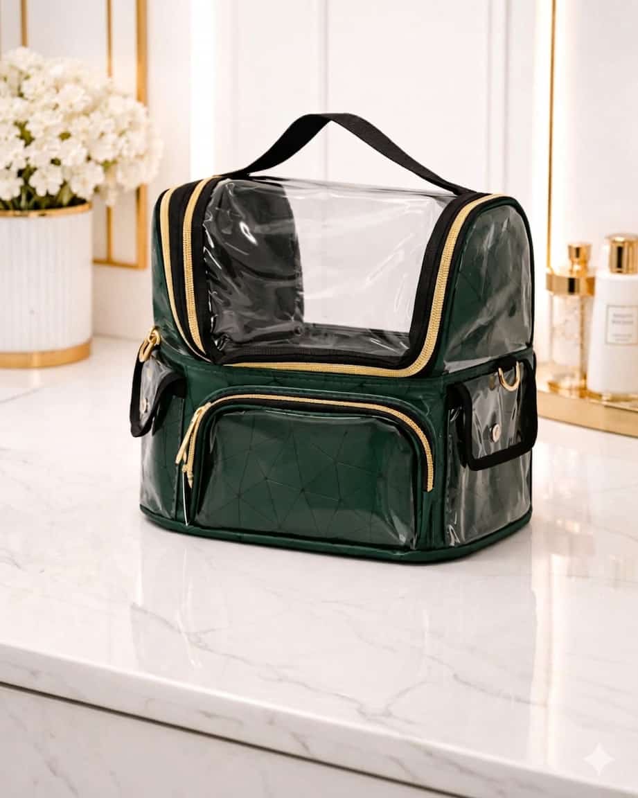 Portable Makeup Organizer Bag with Adjustable Compartments – Large Capacity Cosmetic Storage Case for Travel & Vanity Use