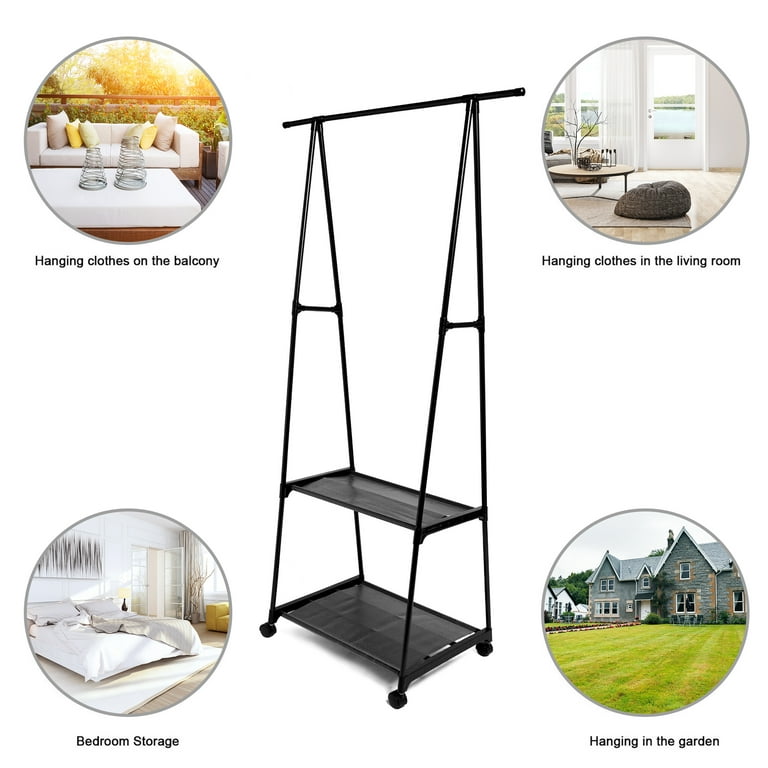 Triangle Clothes Rack with Storage Shelves & Wheels | Modern Garment Organizer 55 x 42 x 160 cm