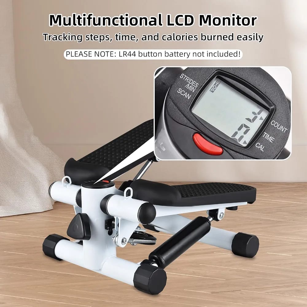 Mini Stepper with Resistance Bands – Compact Twist Stepper Exercise Machine with LCD Monitor (100kg/220LBS Capacity)