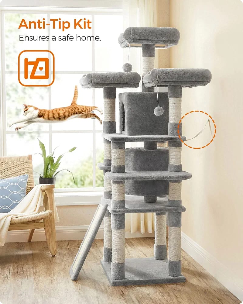 170cm Multi-Level Cat Tree Tower with Scratching Posts, 2 Cat Houses, Hammocks & Play Platforms
