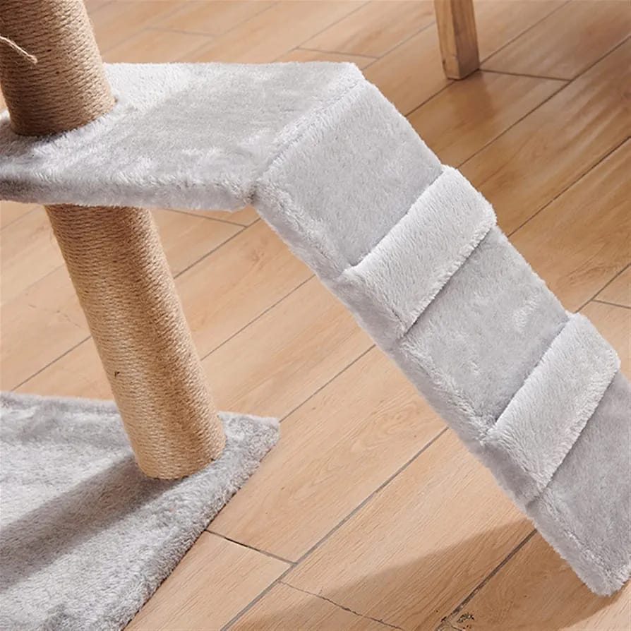 Grey Cat Tree Tower 125cm – Compact Cat Condo with Hammock, Ramp & Scratching Posts