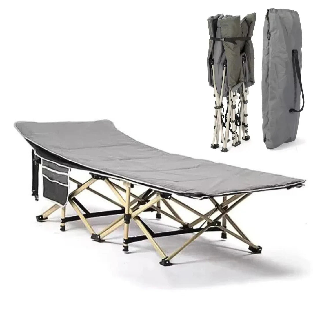 Foldable Camping Cot Bed with Padded Mattress – Portable Outdoor Sleeping Bed | Grey