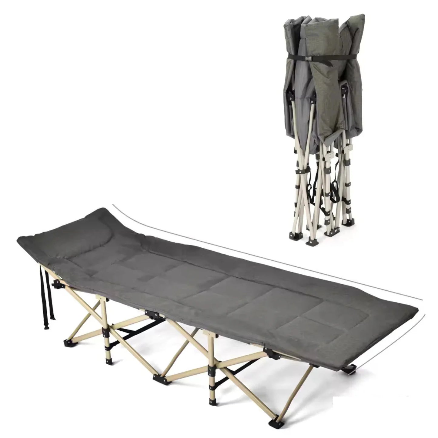 Foldable Camping Cot Bed with Padded Mattress – Portable Outdoor Sleeping Bed | Grey