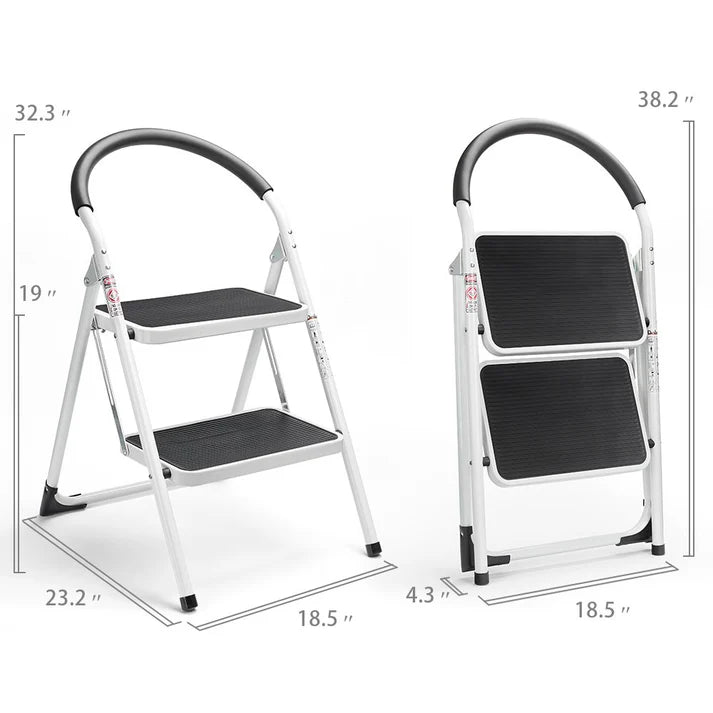 Heavy Duty 2-Step Folding Ladder with Safety Handle & Anti-Slip Wide Steps – Portable Steel Step Stool for Home, Kitchen & Office
