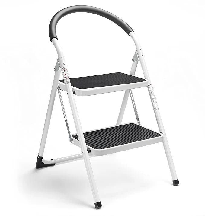 Heavy Duty 2-Step Folding Ladder with Safety Handle & Anti-Slip Wide Steps – Portable Steel Step Stool for Home, Kitchen & Office