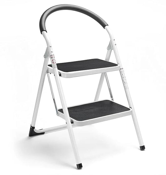 Heavy Duty 2-Step Folding Ladder with Safety Handle & Anti-Slip Wide Steps – Portable Steel Step Stool for Home, Kitchen & Office