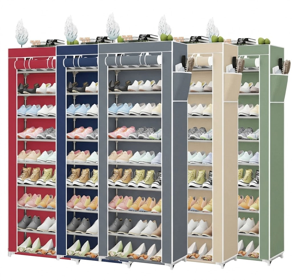 9-Layer Shoe Rack with Dustproof Cover -Cabinet– Space Saving Storage Organizer for Home | 9 Tiers