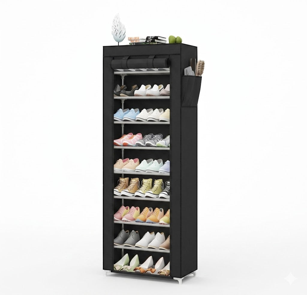 9-Layer Shoe Rack with Dustproof Cover -Cabinet– Space Saving Storage Organizer for Home | 9 Tiers