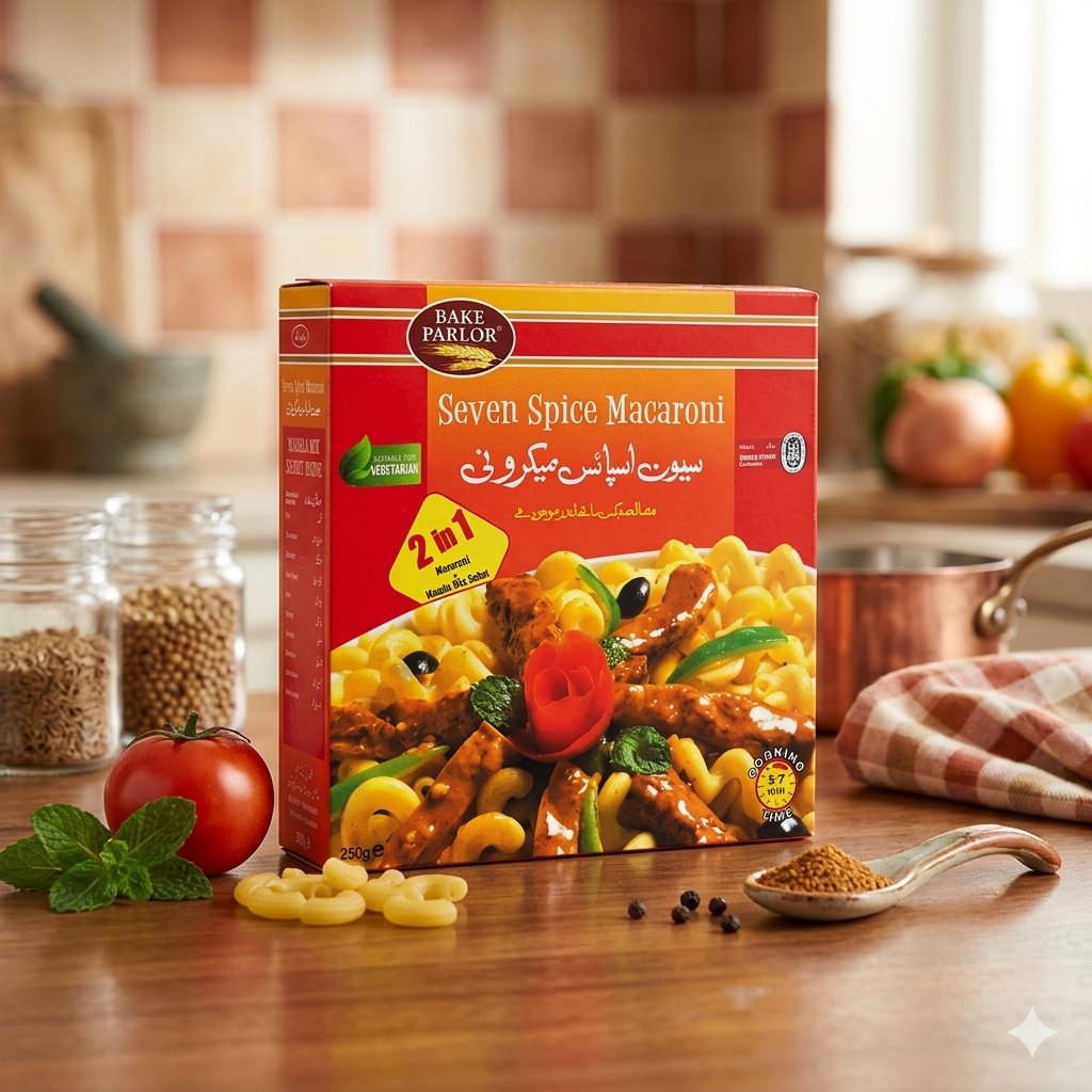 Bake Parlor Seven Spice Macaroni 250g | Instant Spicy Pasta with Masala Mix | Quick & Easy Meal