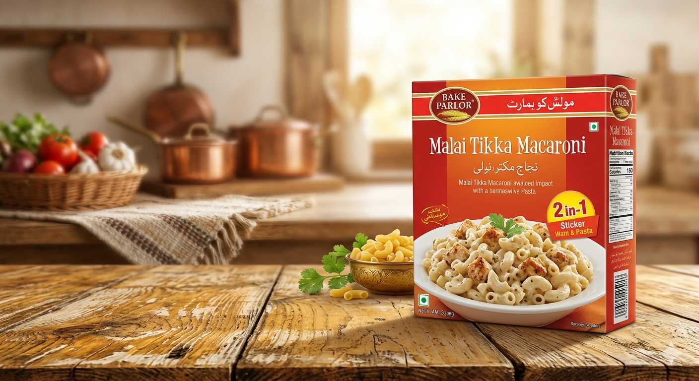 Bake Parlor Malai Tikka Macaroni with Seasoning Mix 250g | Creamy Chicken Tikka Flavor Pasta