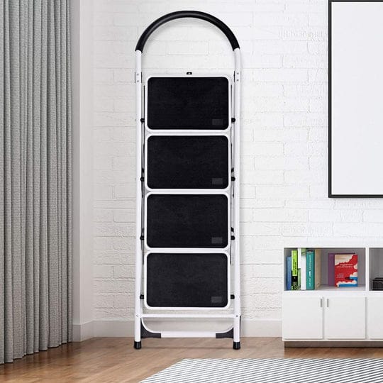 Heavy Duty 4-Step Folding Ladder with Safety Handle & Anti-Slip Wide Steps – Portable Steel Step Stool for Home, Kitchen & Office