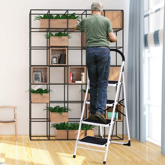 Heavy Duty 4-Step Folding Ladder with Safety Handle & Anti-Slip Wide Steps – Portable Steel Step Stool for Home, Kitchen & Office