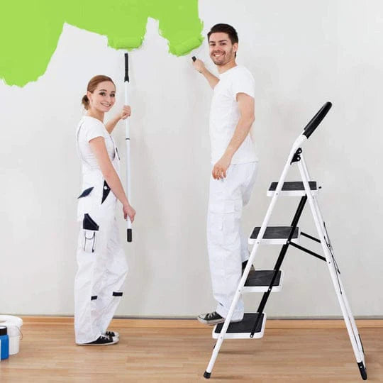 Heavy Duty 4-Step Folding Ladder with Safety Handle & Anti-Slip Wide Steps – Portable Steel Step Stool for Home, Kitchen & Office