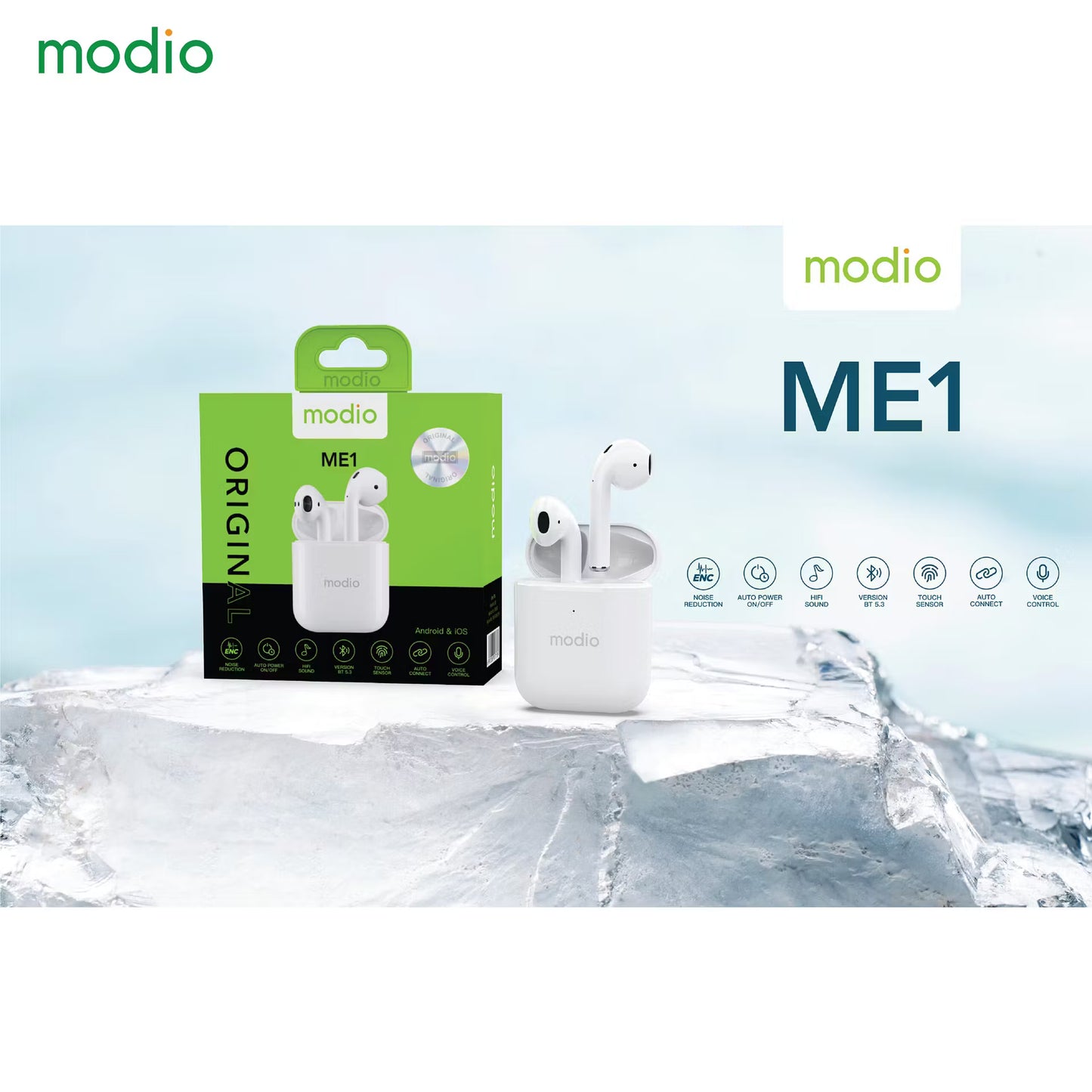 Modio ME1 Bluetooth Earbuds – Wireless TWS with Charging Case