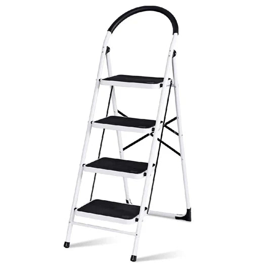 Heavy Duty 4-Step Folding Ladder with Safety Handle & Anti-Slip Wide Steps – Portable Steel Step Stool for Home, Kitchen & Office
