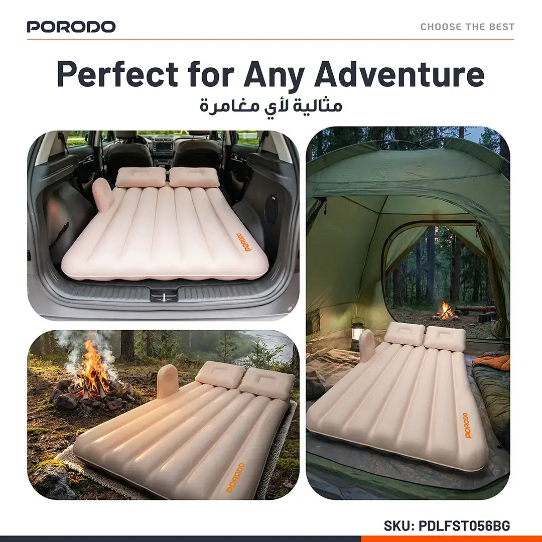 Porodo Inflatable Car Mattress with Auto Pump – 200KG Capacity | Portable Travel Bed for SUV & Sedan