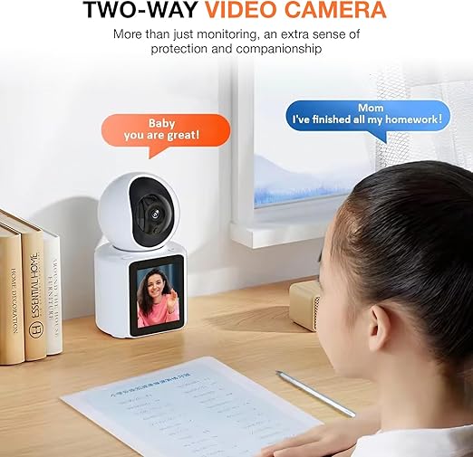 1080P Smart Video Call Camera with Screen & App Controlled- 1 Click Call, Two-Way Video Calling, 360° View | Motion Detector, Night Vision, App Alert Indoor Pet Monitoring, Ideal for Baby Monitor, Pet Camera
