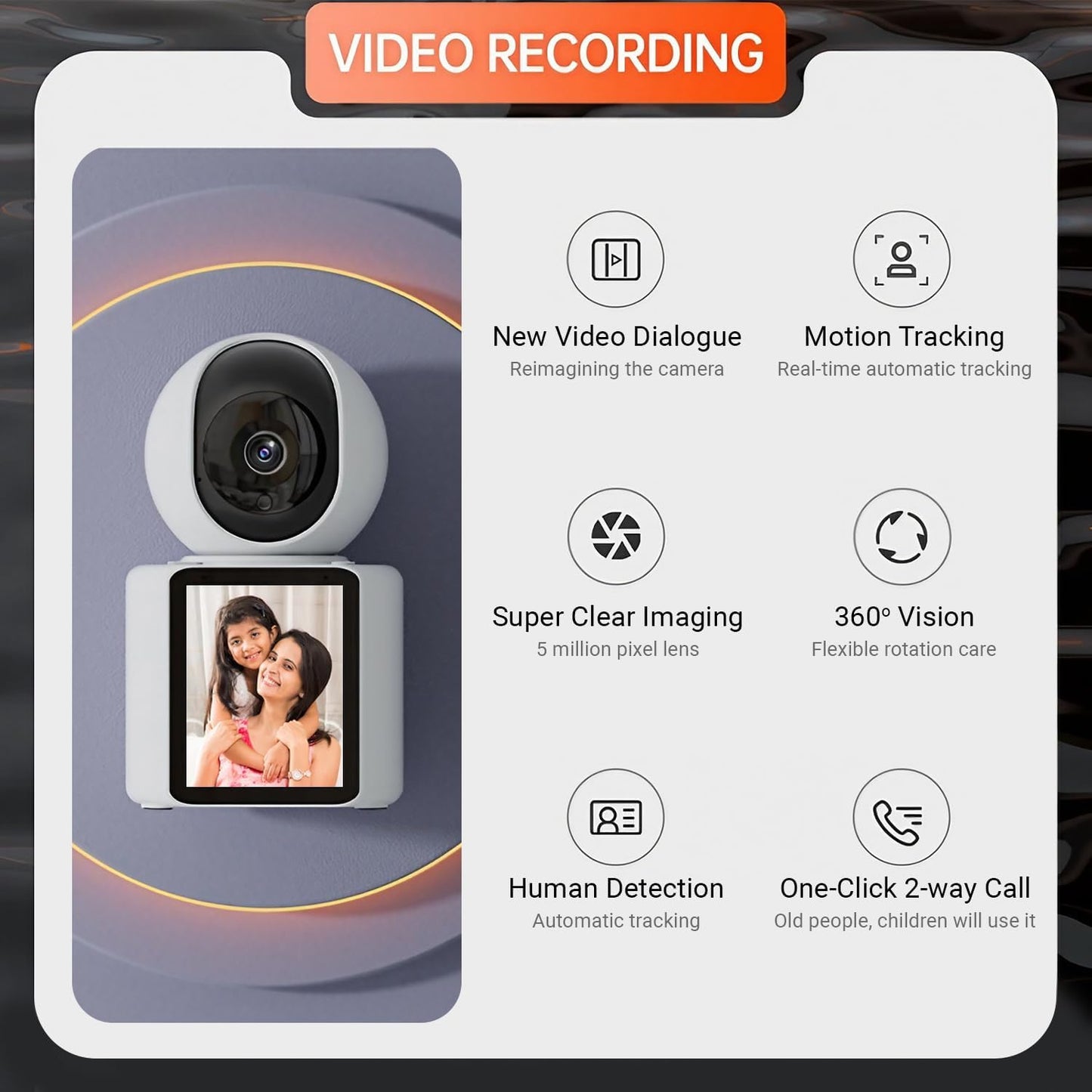 1080P Smart Video Call Camera with Screen & App Controlled- 1 Click Call, Two-Way Video Calling, 360° View | Motion Detector, Night Vision, App Alert Indoor Pet Monitoring, Ideal for Baby Monitor, Pet Camera