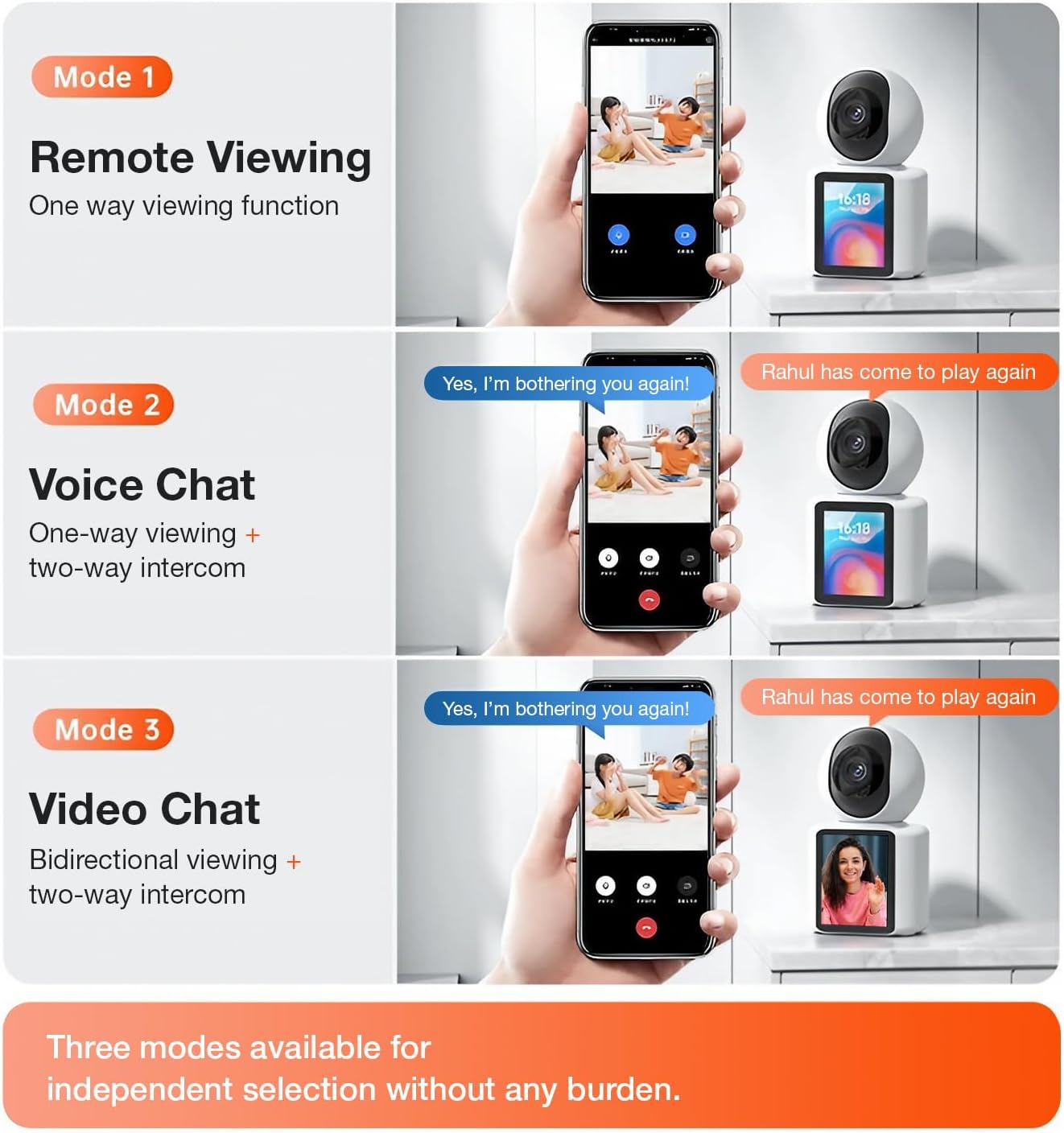 1080P Smart Video Call Camera with Screen & App Controlled- 1 Click Call, Two-Way Video Calling, 360° View | Motion Detector, Night Vision, App Alert Indoor Pet Monitoring, Ideal for Baby Monitor, Pet Camera