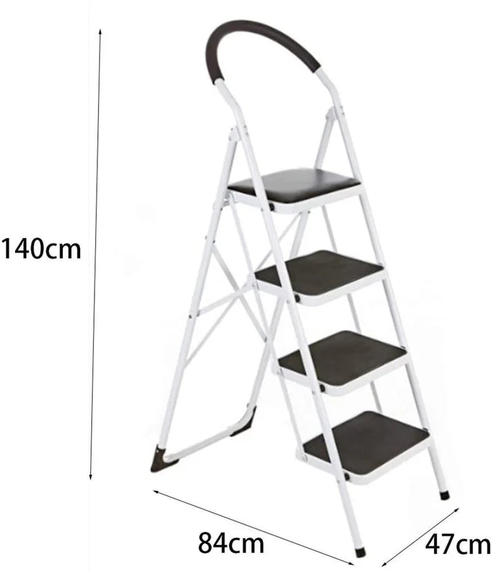 Heavy Duty 4-Step Folding Ladder with Safety Handle & Anti-Slip Wide Steps – Portable Steel Step Stool for Home, Kitchen & Office