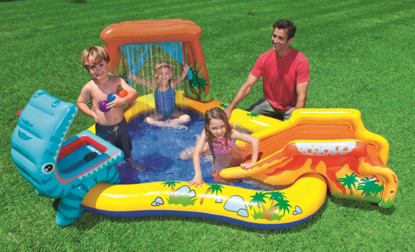 Intex Dino Splash Inflatable Water Play Center with Volcano Slide - 249 x 191 x 109cm