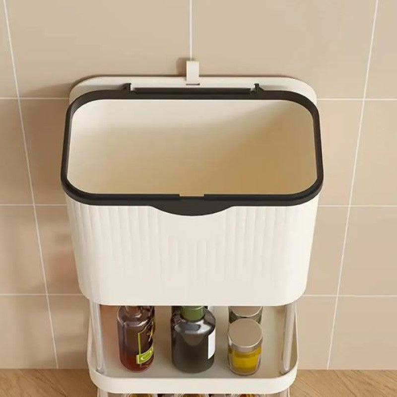 Non Bending Garbage Bin Storage Rack I Slim Rolling Kitchen Storage Cart with Lid – 3 Tier Space Saving Organizer Rack with Wheels for Kitchen, Bathroom & Laundry Room