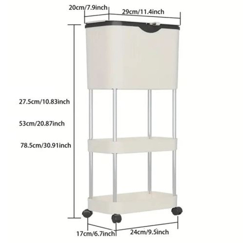 Non Bending Garbage Bin Storage Rack I Slim Rolling Kitchen Storage Cart with Lid – 3 Tier Space Saving Organizer Rack with Wheels for Kitchen, Bathroom & Laundry Room