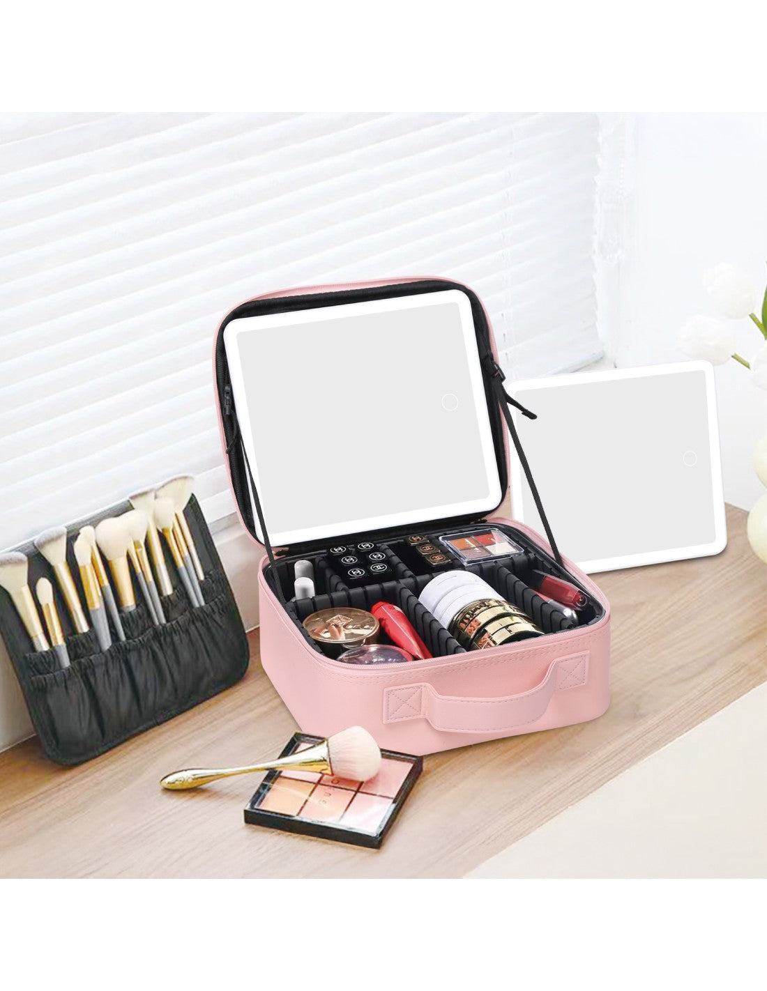 Portable Makeup Organizer Case with LED Mirror – Travel Cosmetic Storage Box for Beauty Essentials