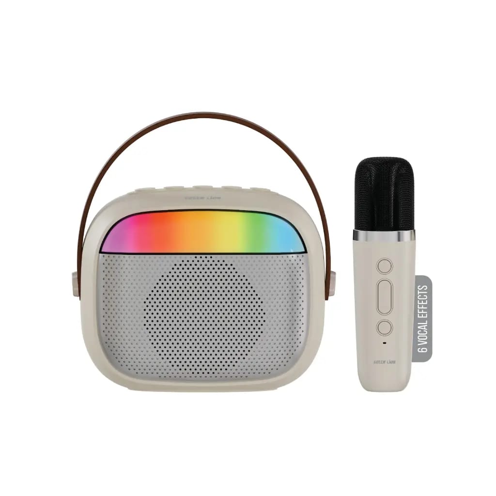 Green Lion Melody Mini Karaoke Speaker with Wireless Microphone – Portable Bluetooth RGB Karaoke System for Kids & Family Fun