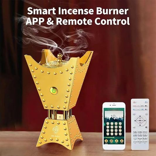 Electric Bakhoor Burner with Full Holy Quran Audio – Portable Arabic Incense Burner with Remote Control & Mobile App Support | Golden Design