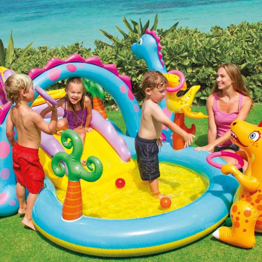 Intex Dinosaur Inflatable Water Play Center with Sprinkler & Slide 302 x 229 x 112 cm