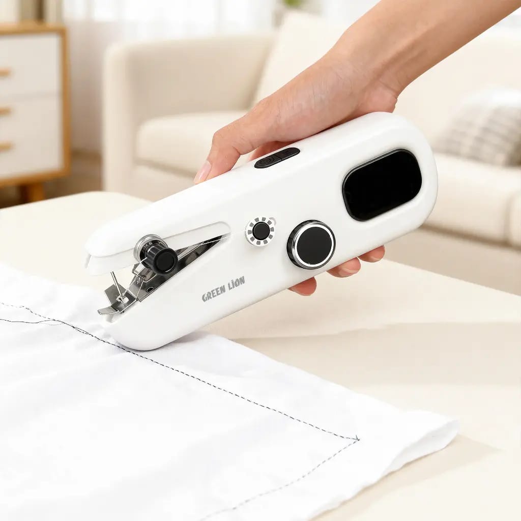 Green Lion Handheld Sewing Machine – Portable Electric Stitch Repair Machine with Digital Display & 3-Speed Control