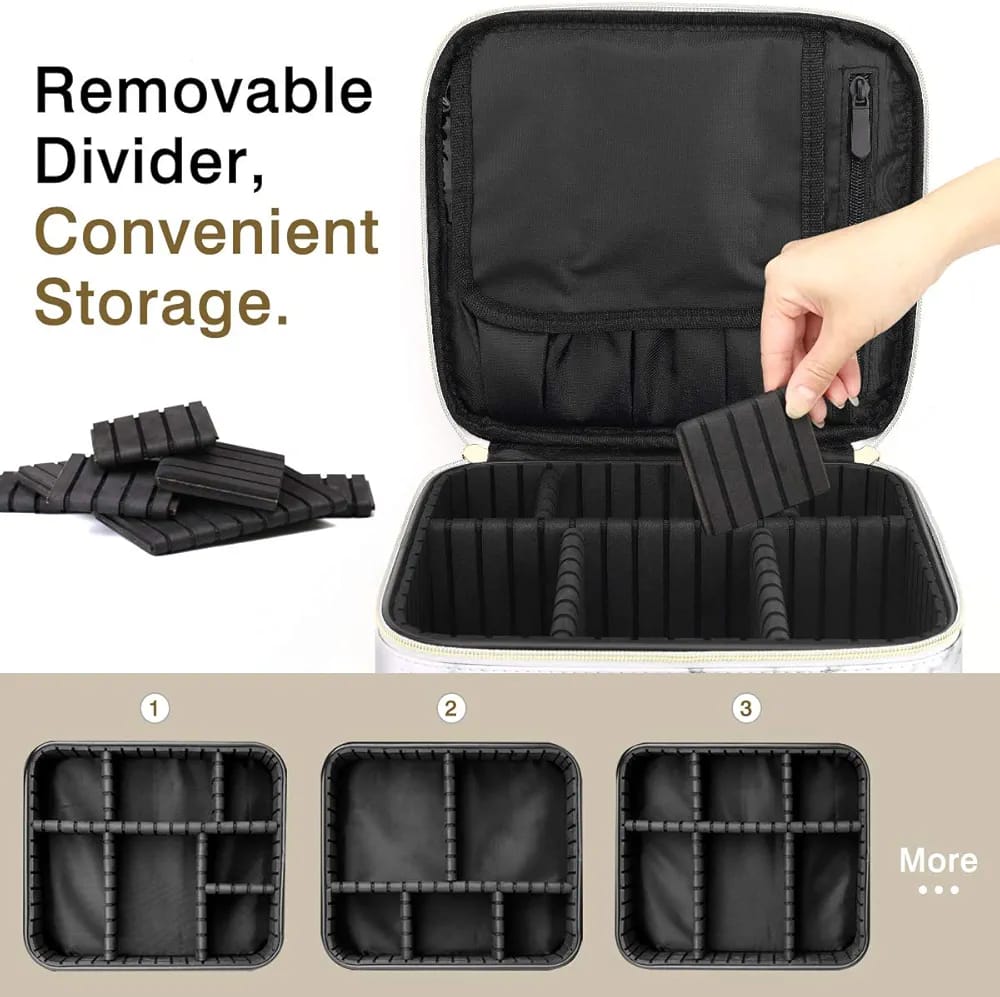 Professional Makeup Organizer Case  with Adjustable Compartments – Portable Cosmetic Storage Case for Travel & Vanity Use