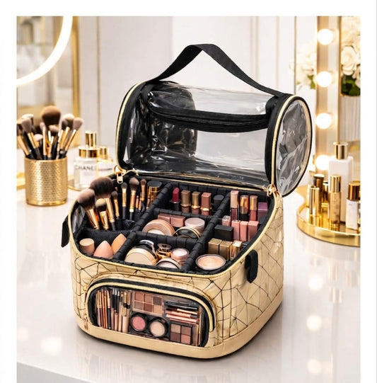 Portable Makeup Organizer Bag with Adjustable Compartments – Large Capacity Cosmetic Storage Case for Travel & Vanity Use