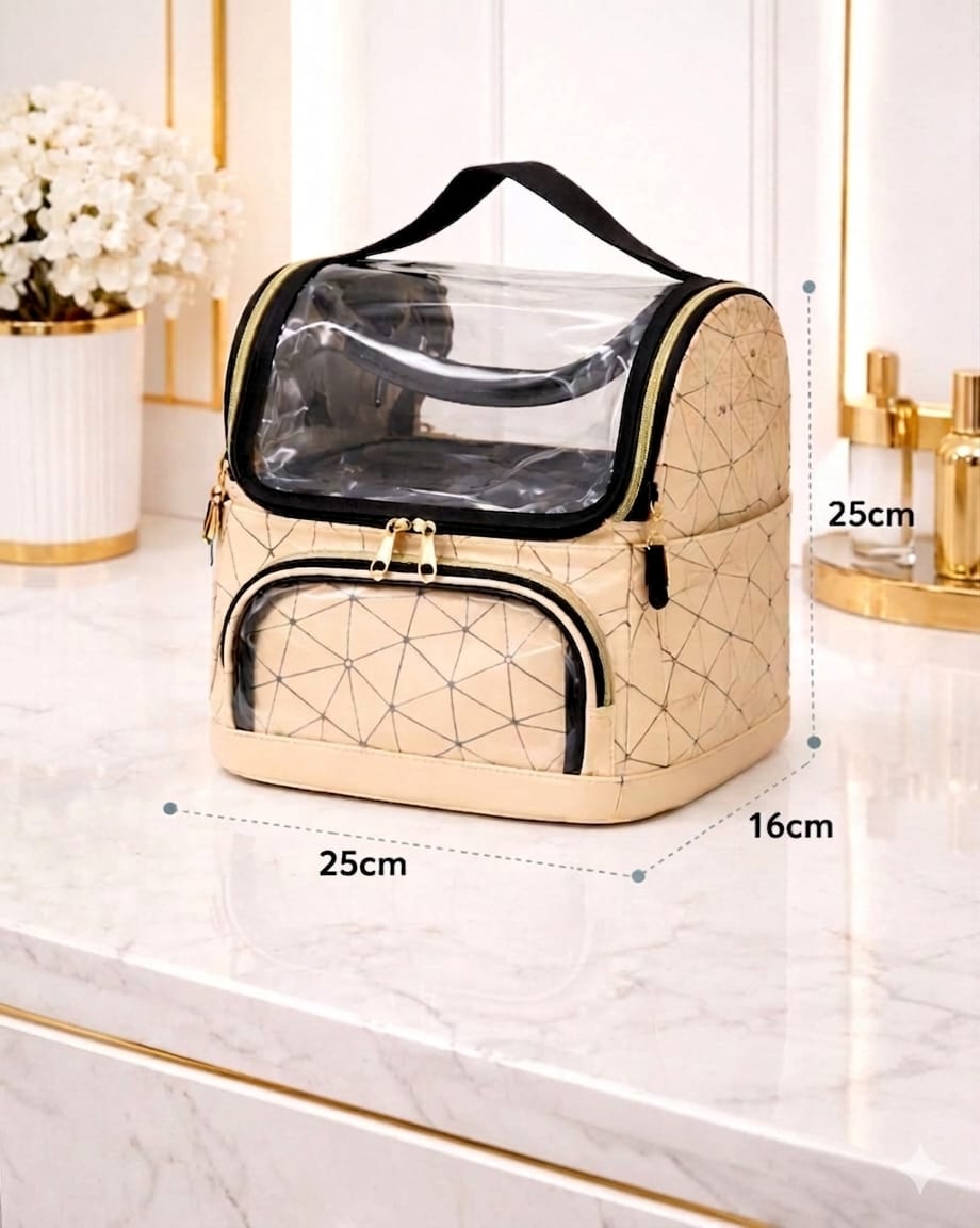 Portable Makeup Organizer Bag with Adjustable Compartments – Large Capacity Cosmetic Storage Case for Travel & Vanity Use