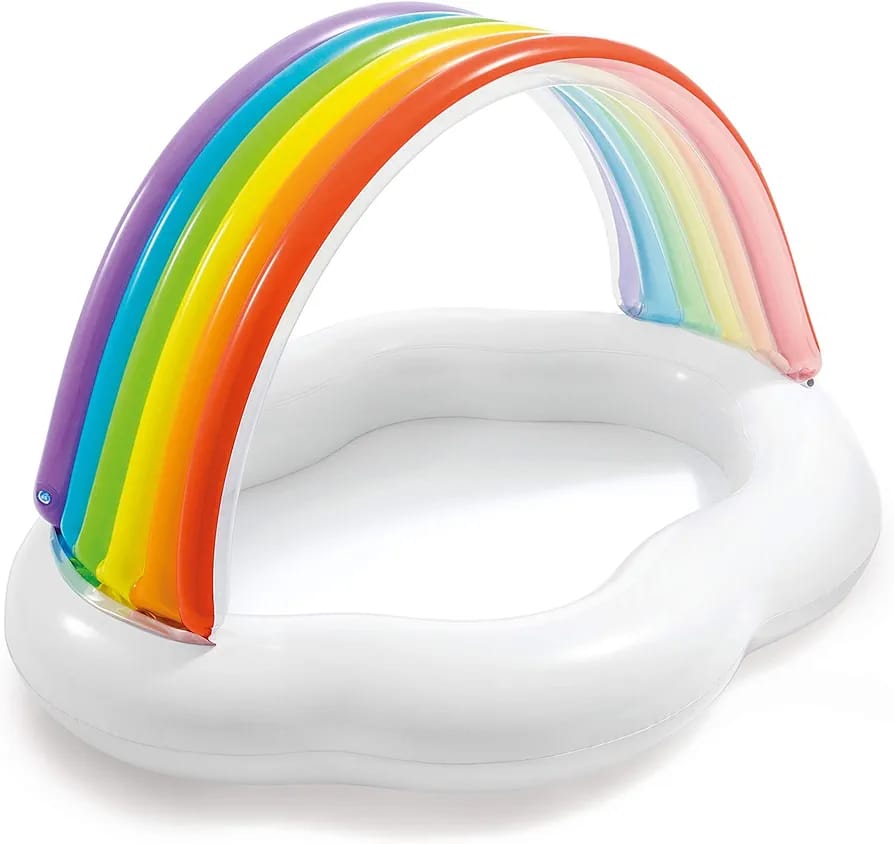 Intex Rainbow Inflatable Baby Pool Float with Sun Shade Canopy – Kids Water Lounge Chair with UV Protection | 142 x 119 x 84 cm