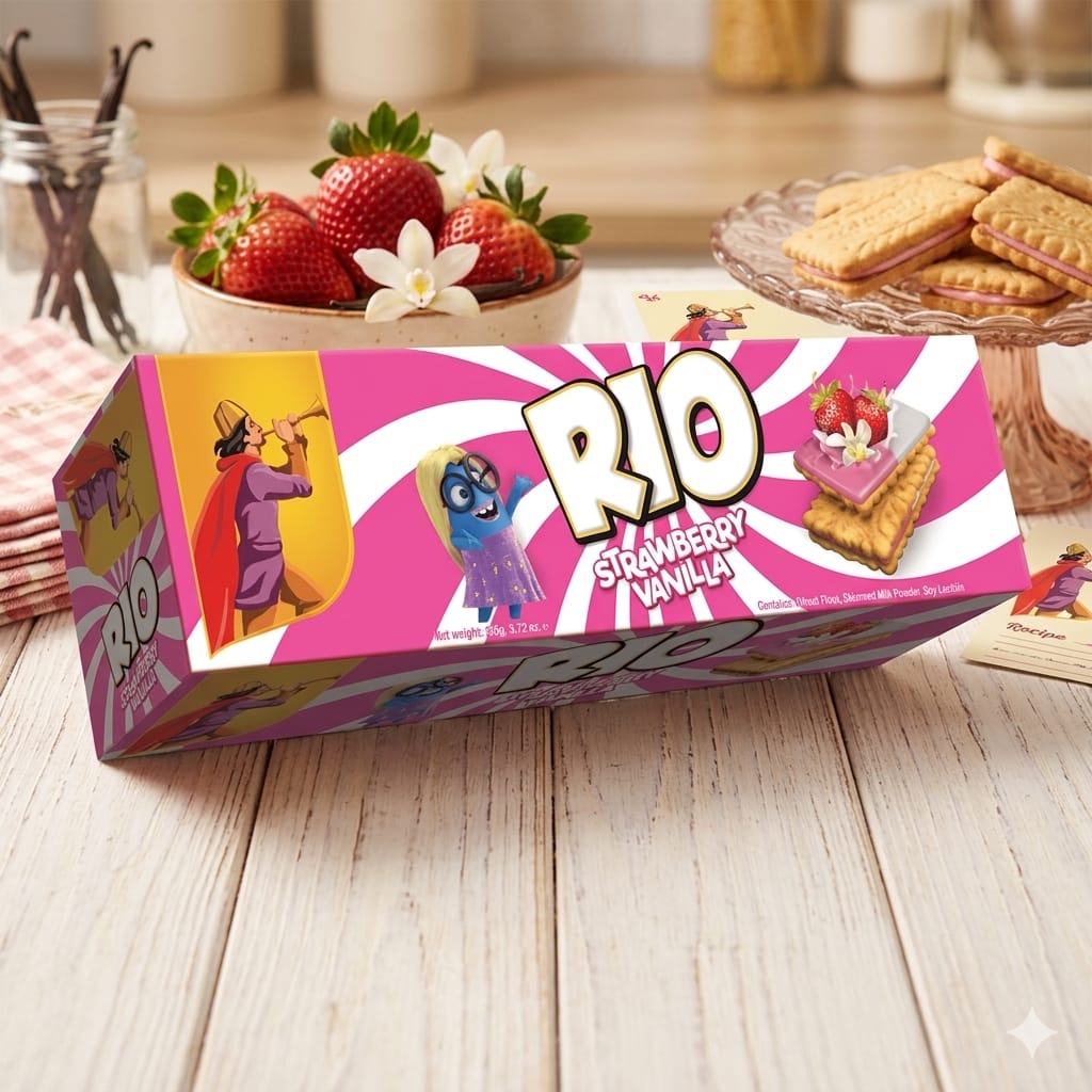 Rio Strawberry Vanilla Biscuits – Cream Filled Crunchy Snack