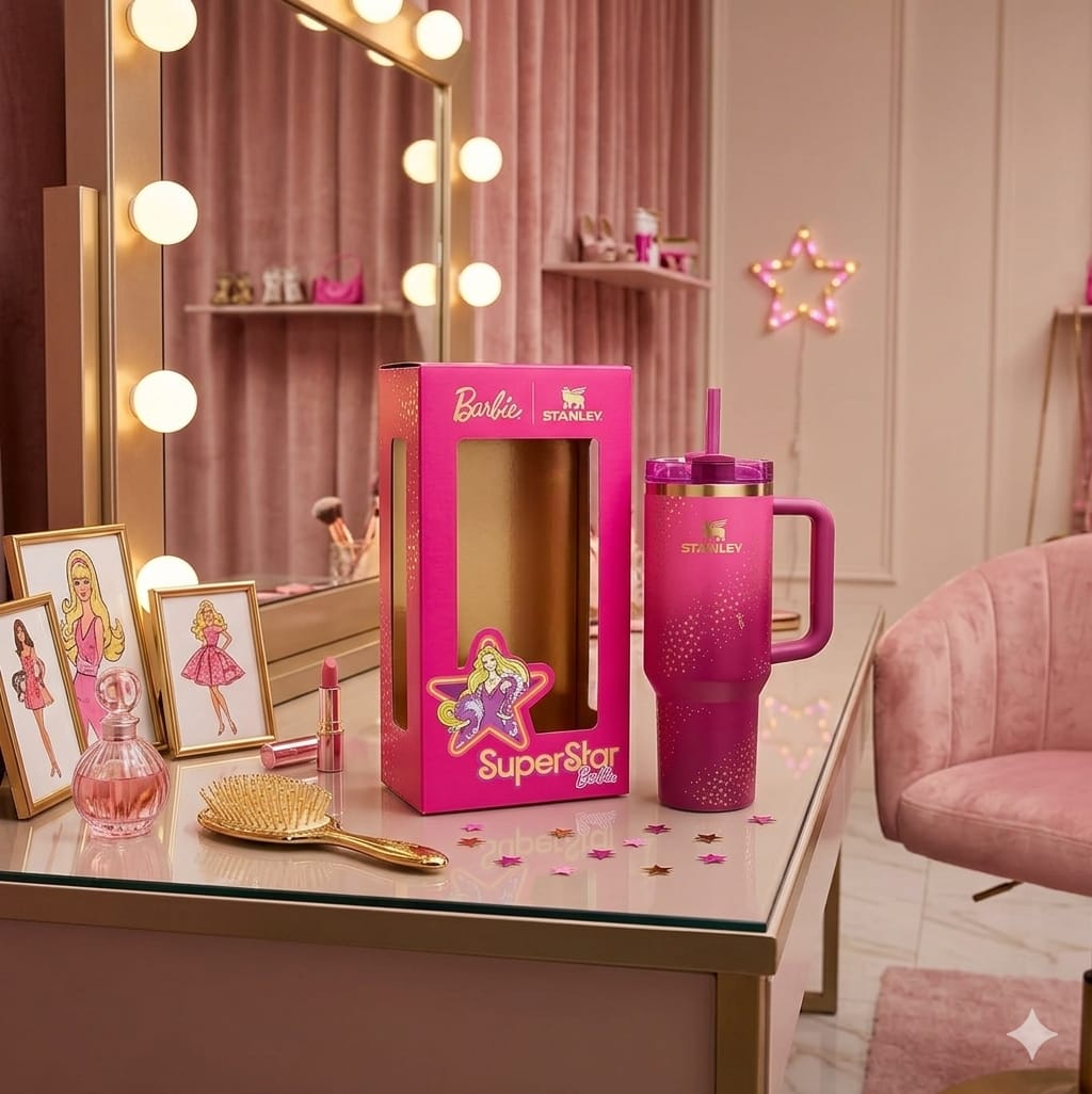 Barbie™ x Stanley SuperStar Quencher Tumbler – Glam Pink Glitter Edition