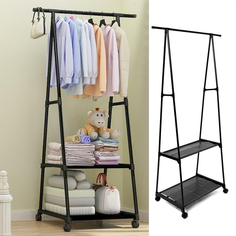 Triangle Clothes Rack with Storage Shelves & Wheels | Modern Garment Organizer 55 x 42 x 160 cm