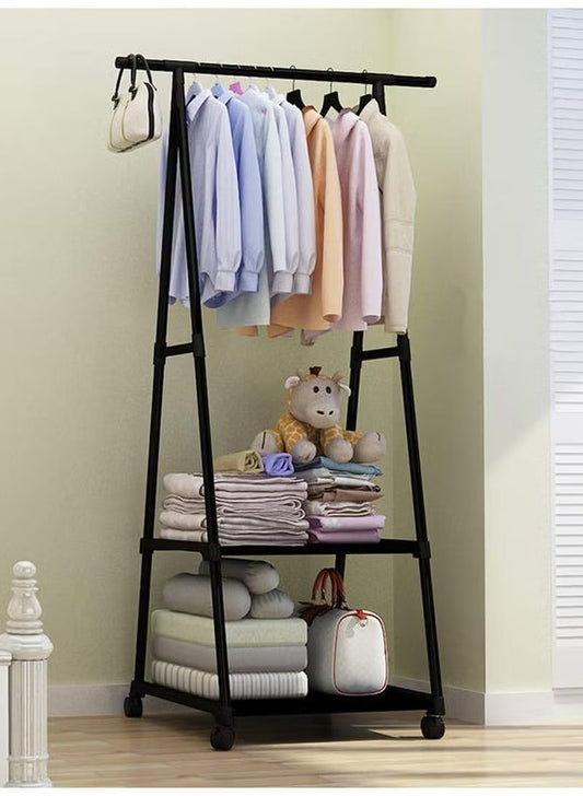 Triangle Clothes Rack with Storage Shelves & Wheels | Modern Garment Organizer 55 x 42 x 160 cm