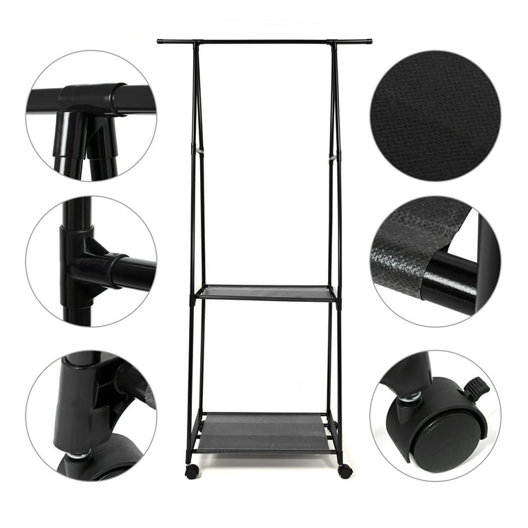 Triangle Clothes Rack with Storage Shelves & Wheels | Modern Garment Organizer 55 x 42 x 160 cm