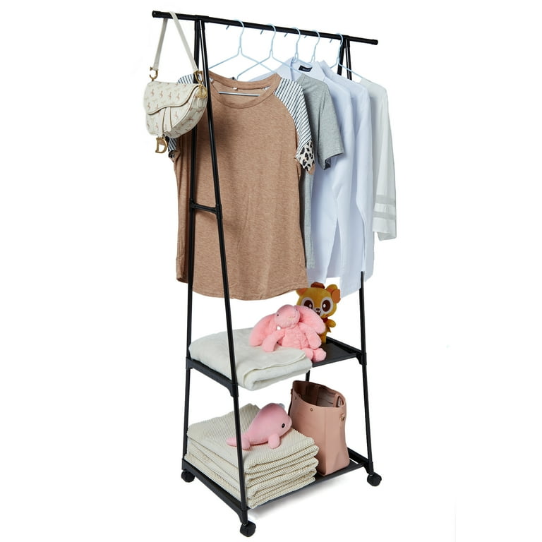 Triangle Clothes Rack with Storage Shelves & Wheels | Modern Garment Organizer 55 x 42 x 160 cm