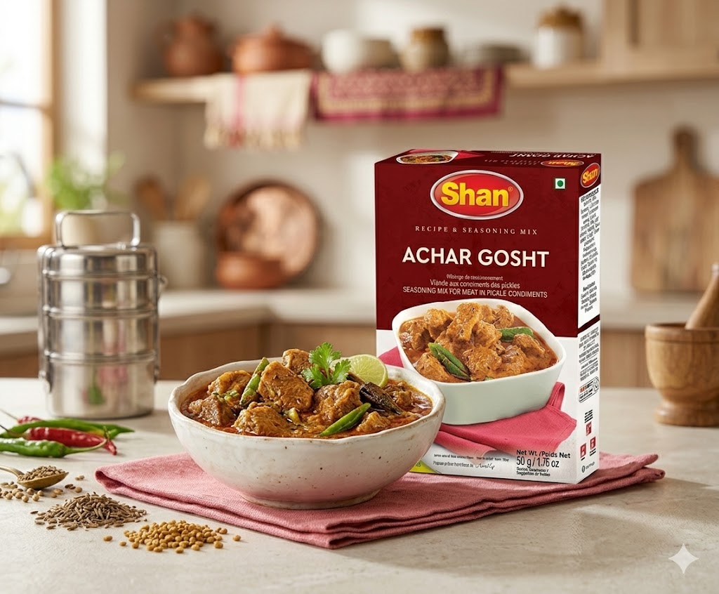 Shan Achar Gosht Masala Mix 50gm – Authentic Pakistani Pickle Meat Curry Spice Blend