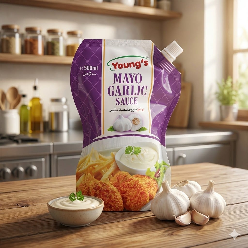 Young’s Creamy Garlic Mayonnaise Sauce 500ml | Rich & Smooth Garlic Mayo Dip