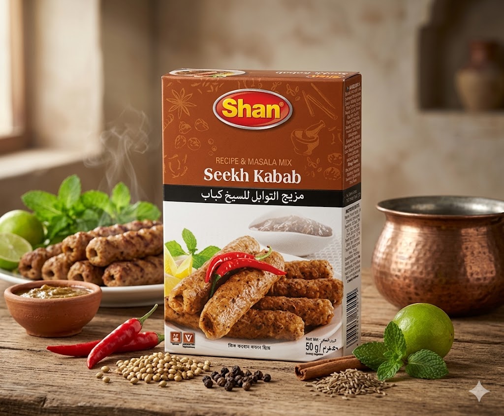 Shan Seekh Kabab Masala 50g – Authentic BBQ Spice Mix for Juicy & Flavorful Seekh Kebabs